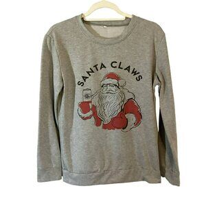 White Claws Sweatshirt "Santa Claws" Gray Crew Neck Long Sleeve Women's Sz Small